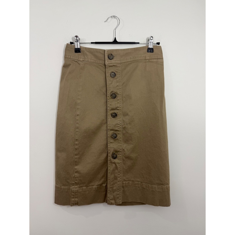 J.Crew Womens Khaki Tan Button Front Stretch Cotton Midi Pencil Skirt J7166 0